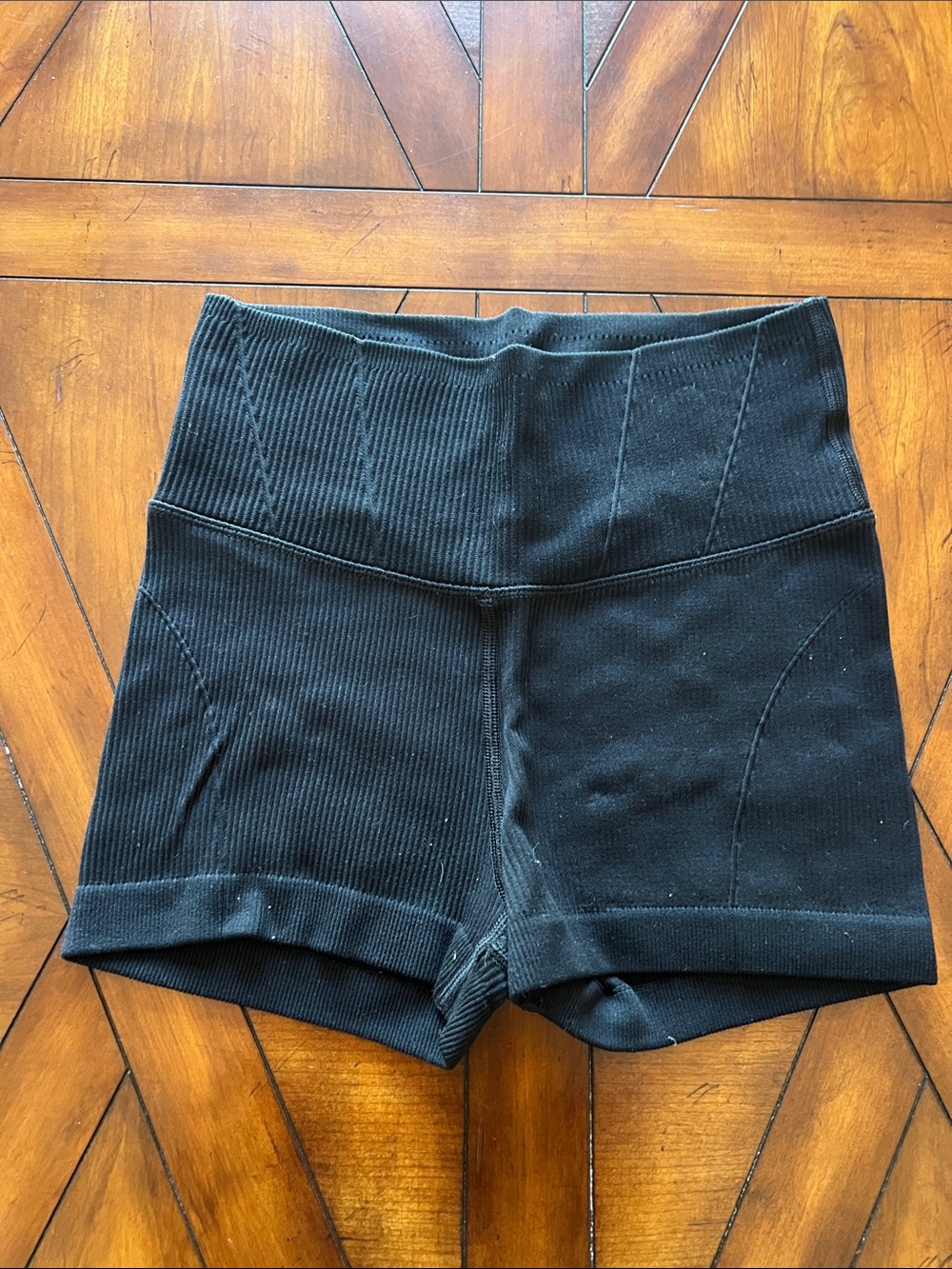 aerie Black High-Rise Ribbed Bike Shorts